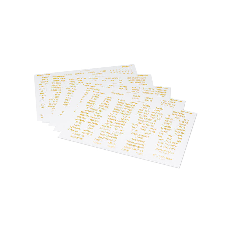 Landemærker med guldskrift, inklusive ekstra mærkater, 6 sider